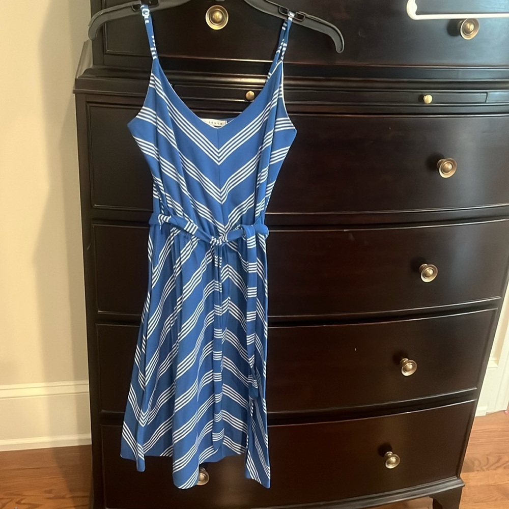 Women’s Chevron striped blue dress by Red Haute.
